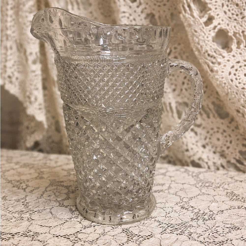 Vintage Clear Glass Pitcher with Diamond Cut Pattern